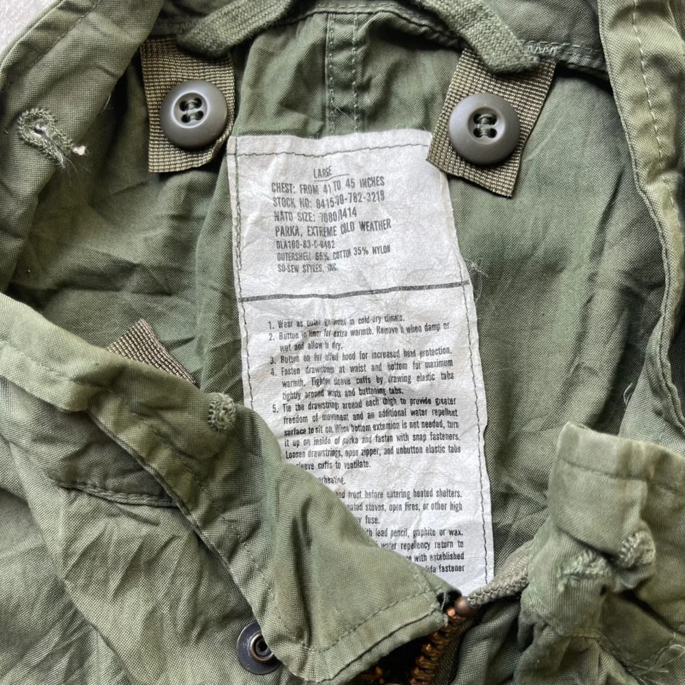 Vintage US Military M-65 Fishtail Parka Shell Olive Drab Large DLA100-83-C-0482